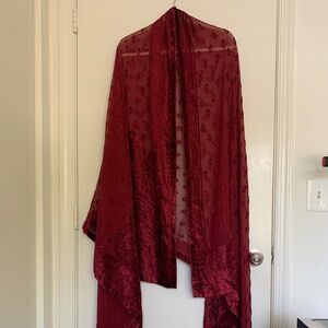 Burgundy Velvet Wrap Sheer Shawl | Made in India | One Size